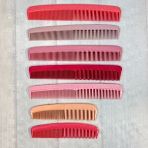 Vintage Nylon Hair Comb Set of 7 Fuller Made in USA 1950s 60s Pink Red Salon